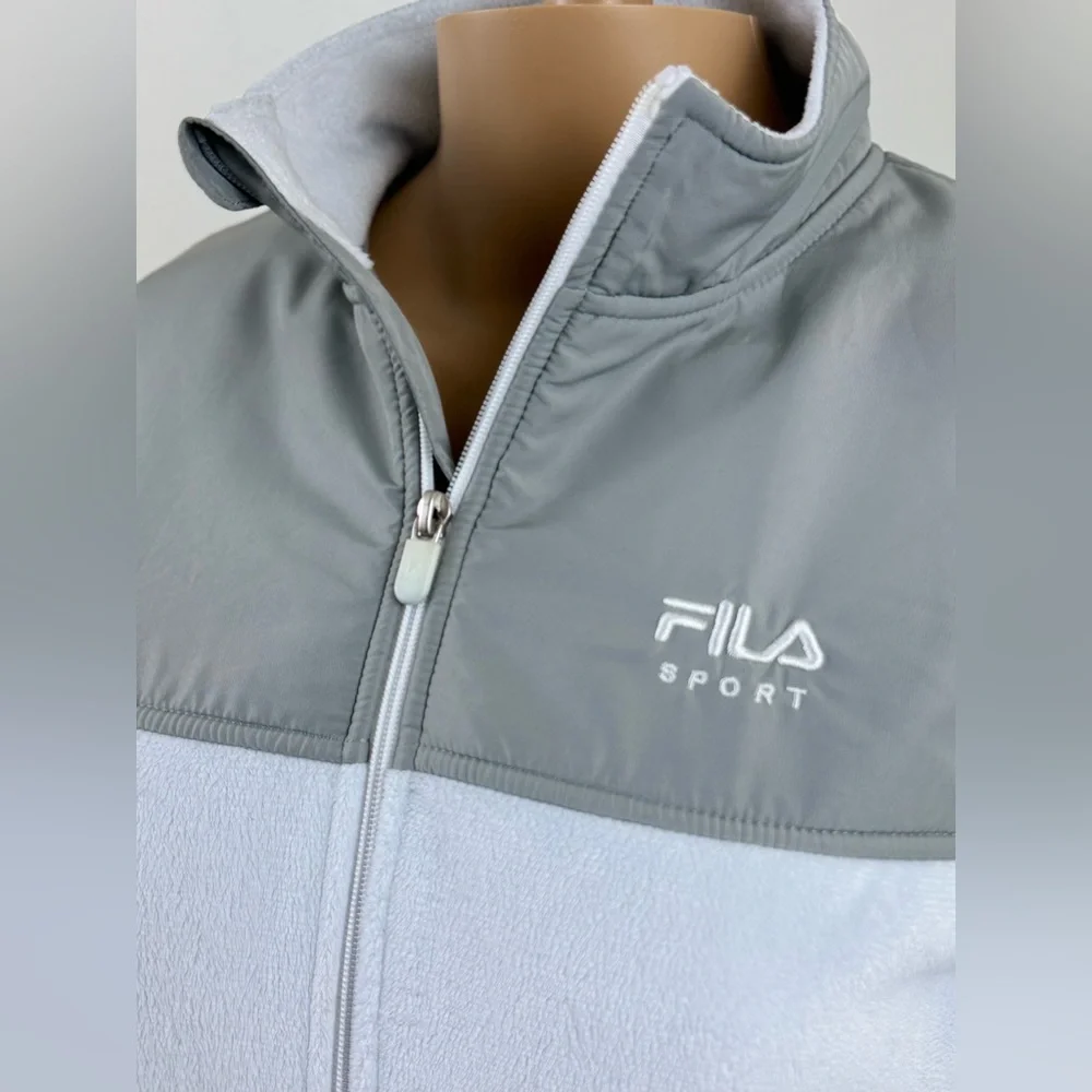 FILA Sport Women's Zip Up Jacket, Mock Neck Soft Fleece, White Gray Size Small - Picture 2 of 13